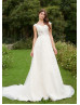 Ivory Lace Tulle V Back Affordable Wedding Dress